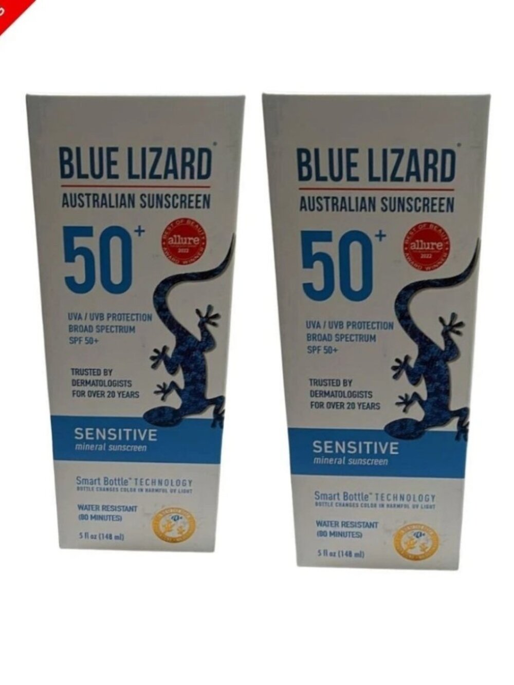 Blue Lizard Sensitive SPF 50+ Mineral Sunscreen 5oz (2 Pack) Broad Spectrum